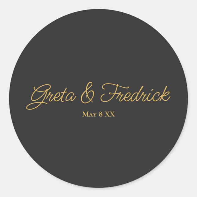 Timeless Simple Minimalist Charcoal Gold Script  Classic Round Sticker (Front)