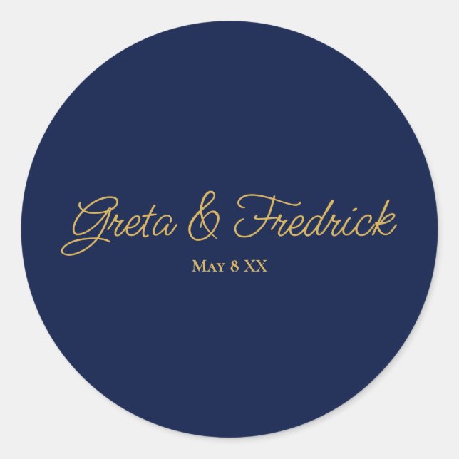 Timeless Simple Minimalist Navy Gold Script Classic Round Sticker (Front)