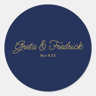 Timeless Simple Minimalist Navy Gold Script Classic Round Sticker