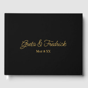 Timeless Simple Minimalist Personalized Black Gold Guest Book