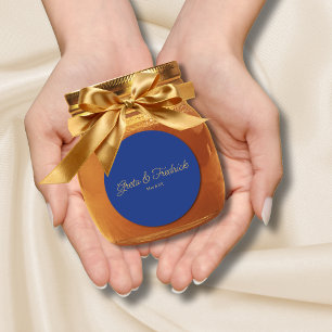 Timeless Simple Minimalist Royal Blue Gold Script Classic Round Sticker