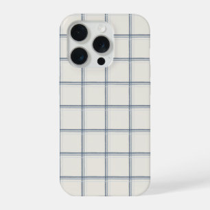 Timeless Slate Blue Windowpane Plaid Pattern iPhone 15 Pro Case