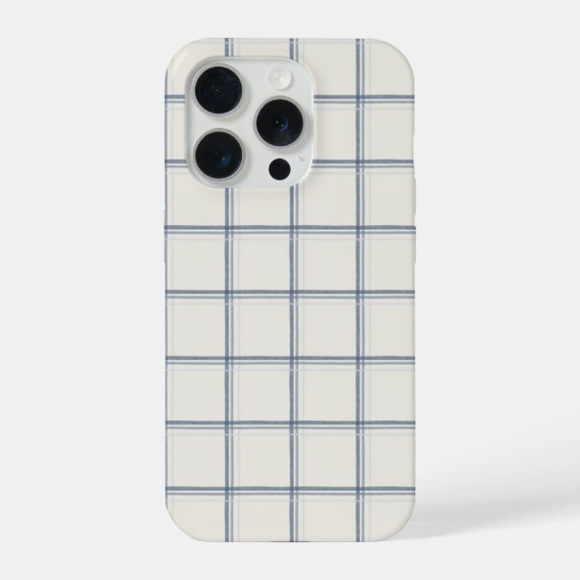 Timeless Slate Blue Windowpane Plaid Pattern iPhone Case (Back)