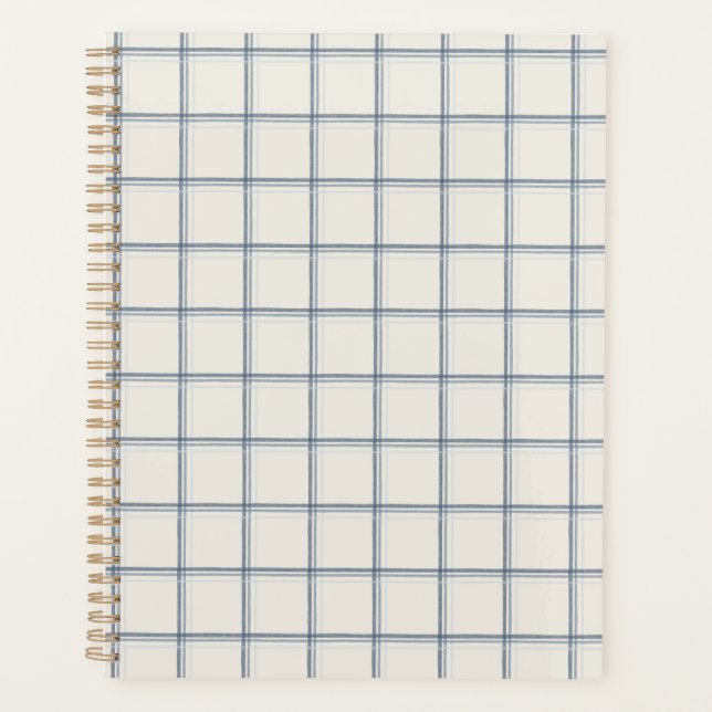 Timeless Slate Blue Windowpane Plaid Pattern Planner (Front)