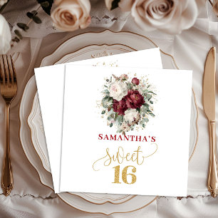 Timeless Sweet Sixteen Blush Burgundy Napkins