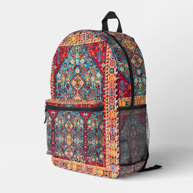 Timeless Tapestry: Colourful Moroccan Heritage  Printed Backpack (Back Corner Right)