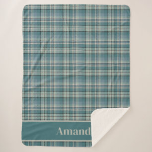 Timeless Teal Green Plaid Cozy Art Sherpa Blanket