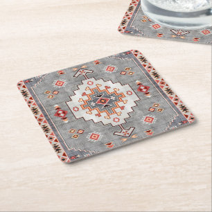 Timeless Threads: Heritage Boho Moroccan Geometry Square Paper Coaster