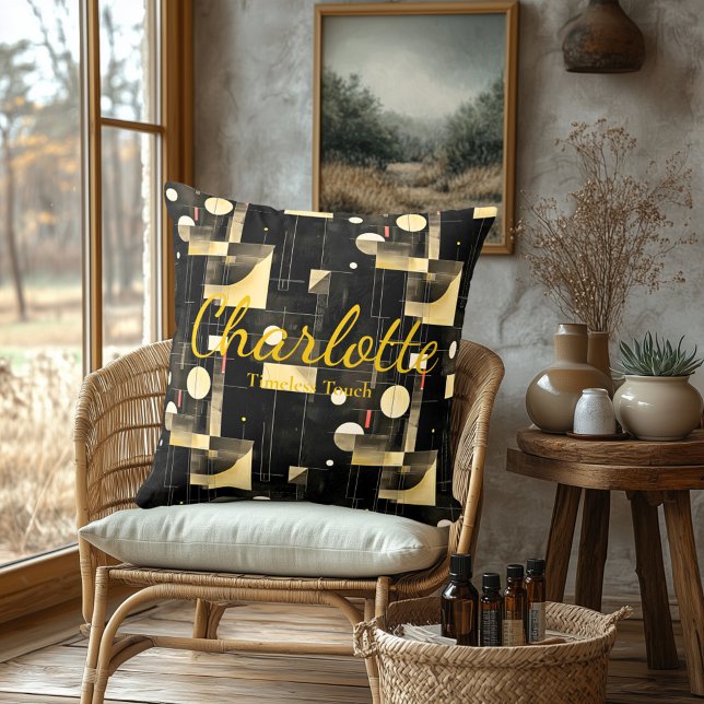 Timeless Touch – Black & Cream Geometric Accent Throw Pillow (Creator Uploaded)