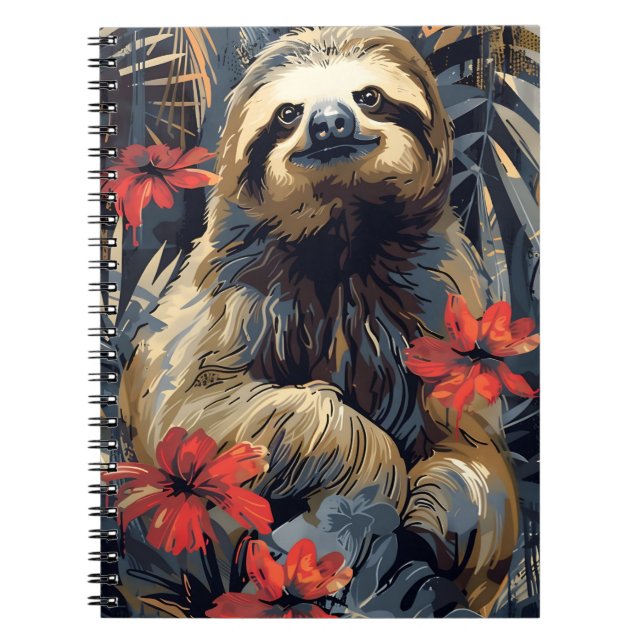 Timeless Tranquillity: Vintage Sloth with Red Flow Notebook (Front)