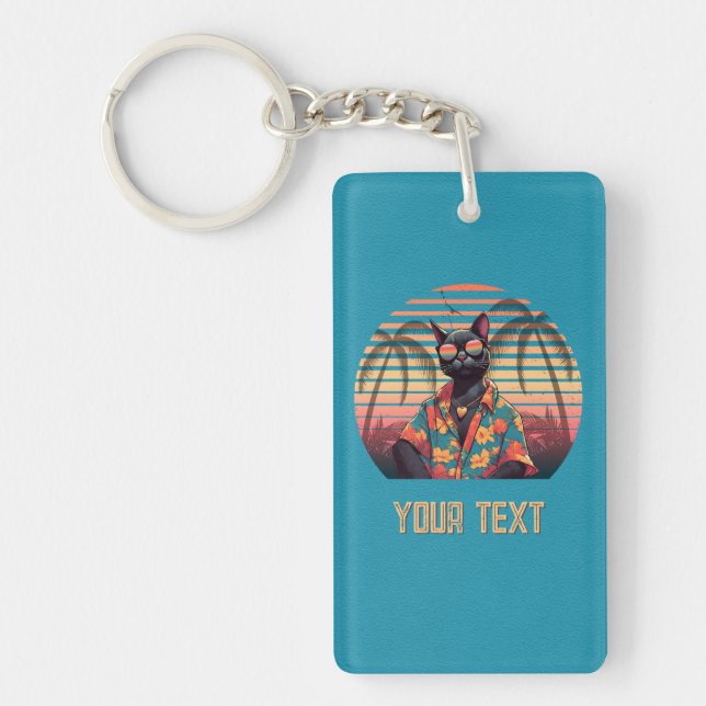 Timeless Tropical Cat Attitude Rectangle Keychain (Front)