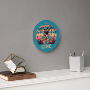Timeless Tropical Cat Attitude Round Clock