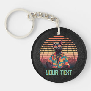 Timeless Tropical Cat Attitude Round Keychain