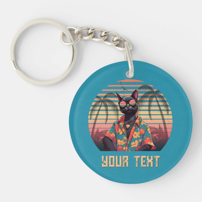 Timeless Tropical Cat Attitude Round Keychain (Front)