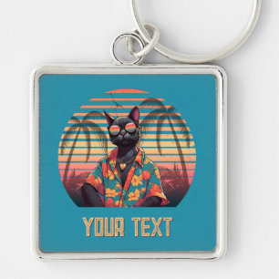 Timeless Tropical Cat Attitude Square Keychain
