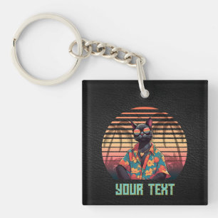 Timeless Tropical Cat Attitude Square  Keychain