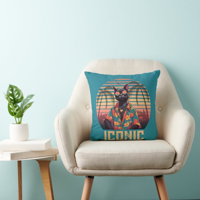 Timeless Tropical Cat Attitude Throw Pillow (Chair)