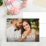 Timeless Type White Photo Overlay Wedding Save The Date<br><div class="desc">Announce your wedding in style with these timeless save the date announcement cards that feature your landscape engagement photo with a bold serif typeface overlay design. Includes simple wording on the front that can be personalized with all of the important details, including a wedding website. Note, the dark photo gradient...</div>