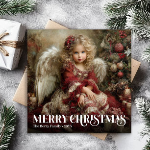 Timeless Victorian Angel Green and Gold Christmas Holiday Card