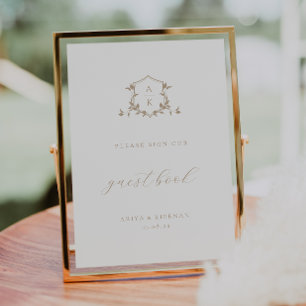 Timeless Vines Beige Crest Guest Book Sign