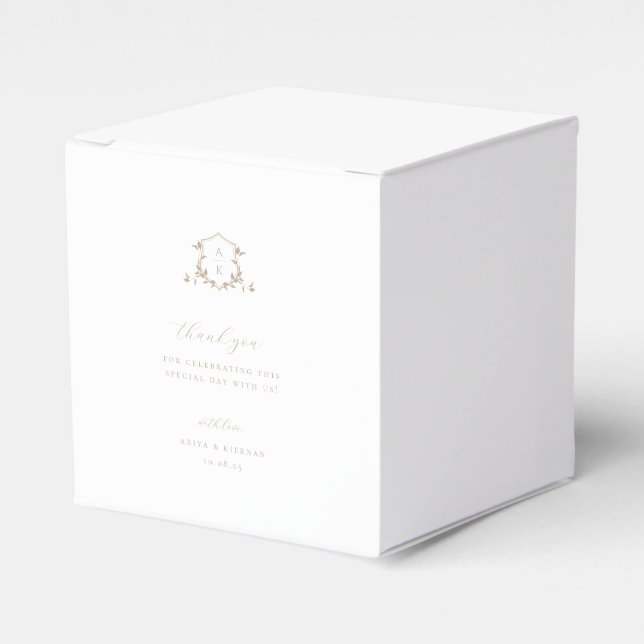 Timeless Vines Beige Crest Wedding Monogram Favor Box (Front Side)