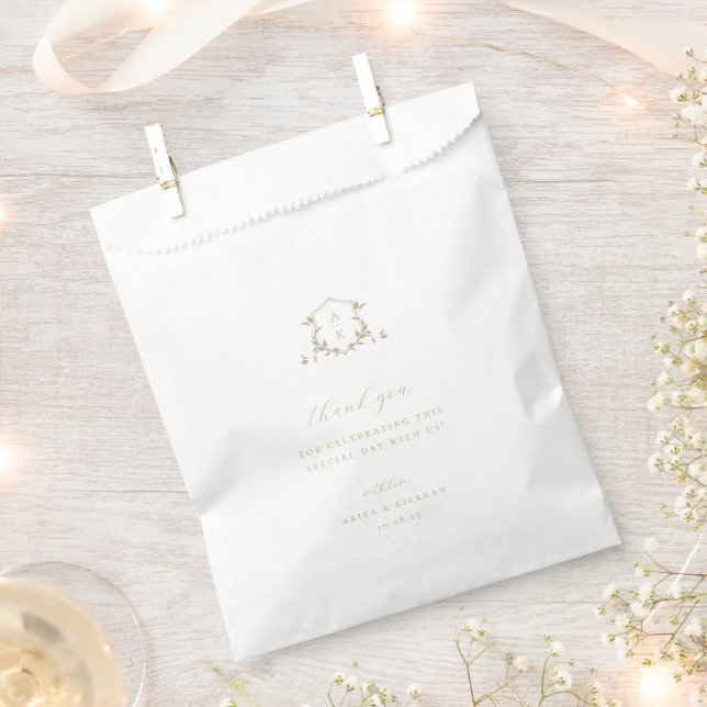 Timeless Vines Beige Crest Wedding Monogram Favour Bag (Clipped)