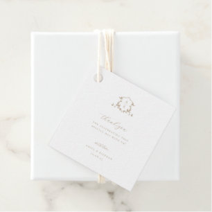 Timeless Vines Beige Crest Wedding Monogram Favour Tags