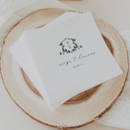 Timeless Vines Black Crest Wedding Monogram Napkin