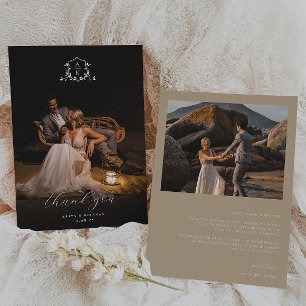 Timeless Vines Monogram Crest Wedding Photo Thank You Card