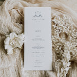 Timeless Vines Wedding Crest Menu and Thank You<br><div class="desc">Elegant botanical adorned vintage monogram wedding crest in dusty blue,  menu and thank you card. Features,  modern dusty blue typography with menu on front and thank you message on back.</div>