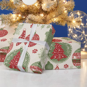 Timeless Vintage Christmas Ornament Pattern Wrapping Paper