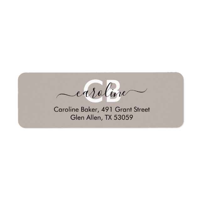 Timeless - Warm Grey Monogram Address Label (Front)