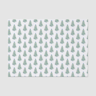 Timeless Watercolor Blue And White Christmas Tree Tissue Paper
