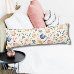 Timeless Watercolor Pastel Bunny Flowers Eggs Body Pillow