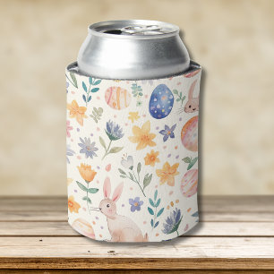 Timeless Watercolor Pastel Bunny Flowers Eggs Can Cooler