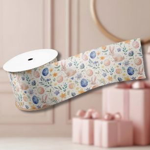 Timeless Watercolor Pastel Bunny Flowers Eggs Satin Ribbon