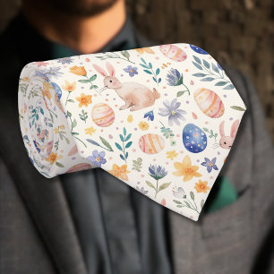 Timeless Watercolor Pastel Bunny Flowers Eggs Tie