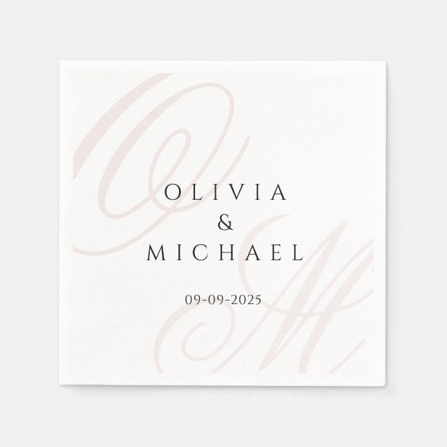 Timeless Wedding Napkins Custom Names & Date (Front)