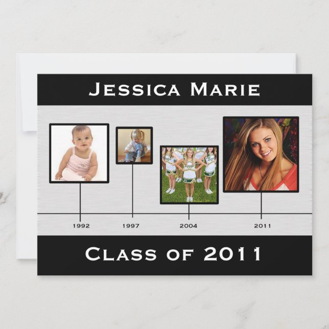 Timeline black and grey Graduation Inviation Announcement (Front)