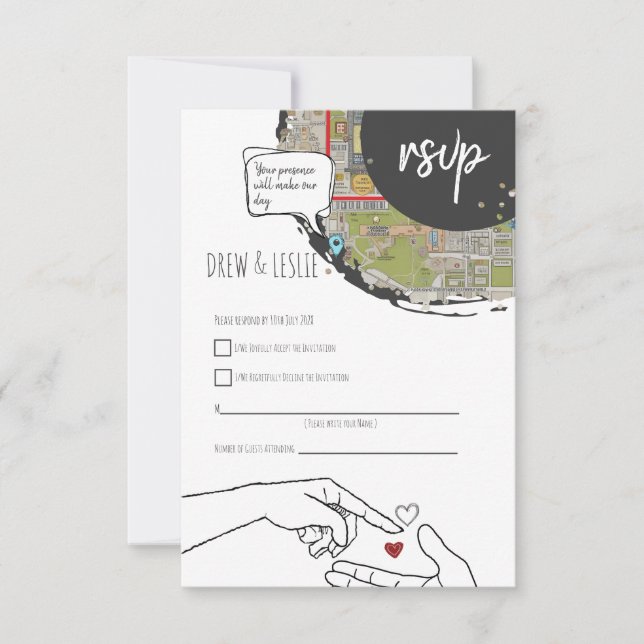 Timeline Courthouse Wedding Modern Illustrated RSVP Card (Front)