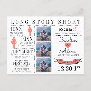 Timeline in Coral Save the Date Post Card
