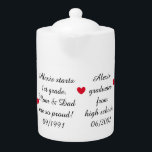 Timeline- Raising a Child: Teapot<br><div class="desc">This teapot presents the timeline of a child from birth to college. Special moments can be revisited through this interesting teapot. Makes a great gift to the child, or to a parent of the child. Sweet and emotional, yet functional. Customizable. By Sharon Lee Hudson.</div>