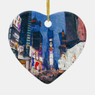 Times Square at Night Painting Ceramic Ornament