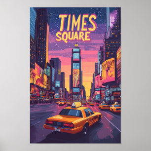 Times Square NYC Art Vintage Illustration Travel Poster