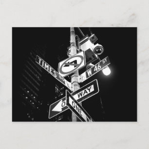 Times Square road signs in black and white Postcard
