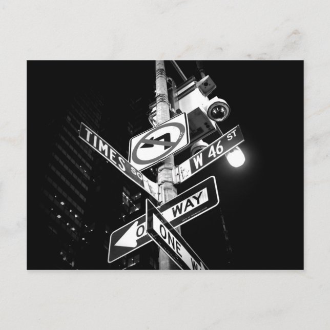 Times Square road signs in black and white Postcard (Front)