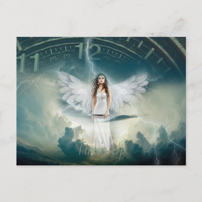 Time's Up Movement Female Angel Wings Clock Postcard (Front)