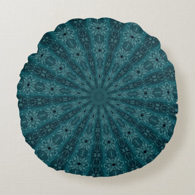 Timeworn Blue Burst Pattern Round Pillow (Front)