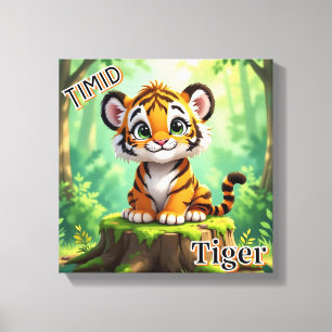 Timid Tiger Cute Cartoon Kid's Nursery Art Canvas Print
