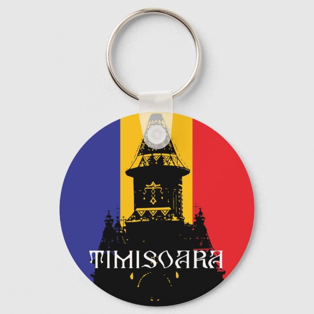 Timisoara Cathedral - tricolor flag  Keychain (Front)